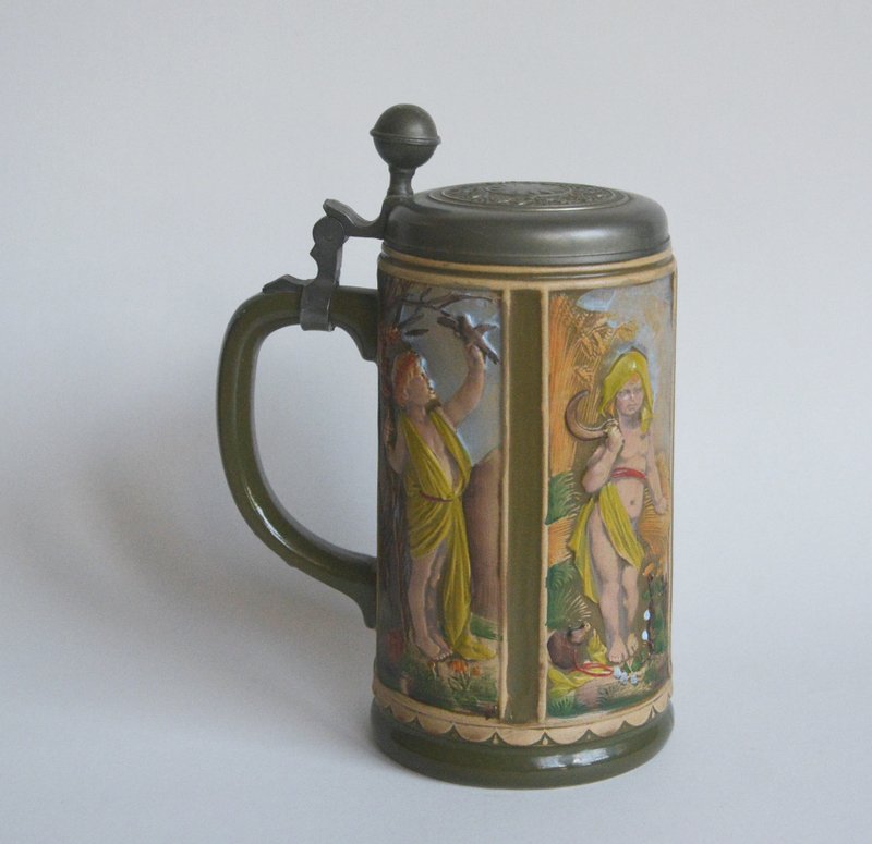 早期德国旧货 古董陶瓷掀盖啤酒杯 - 咖啡杯/马克杯 - 陶 卡其色