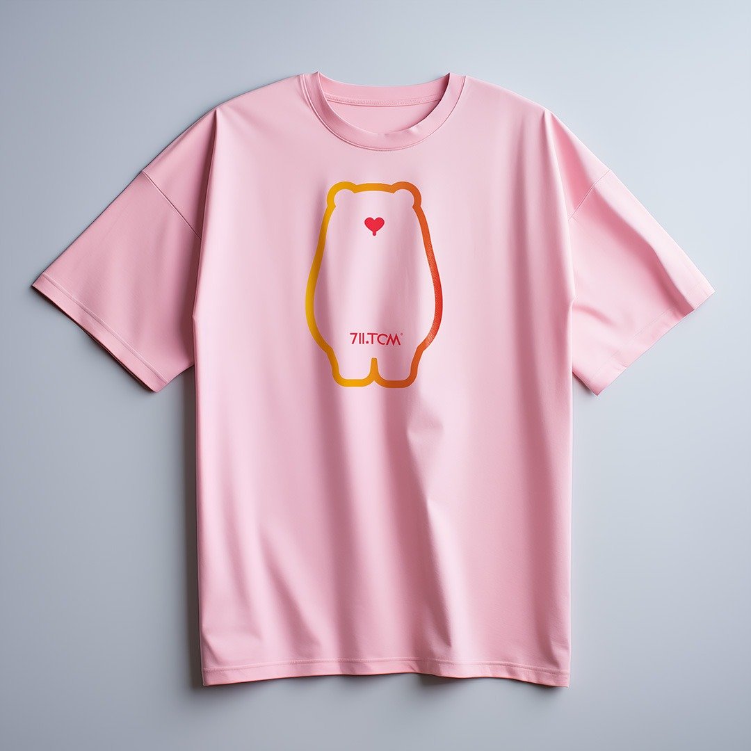 动物插画T | 炫彩熊 | 粉红色款印花T Shirt - 男装上衣/T 恤 - 棉 粉红色