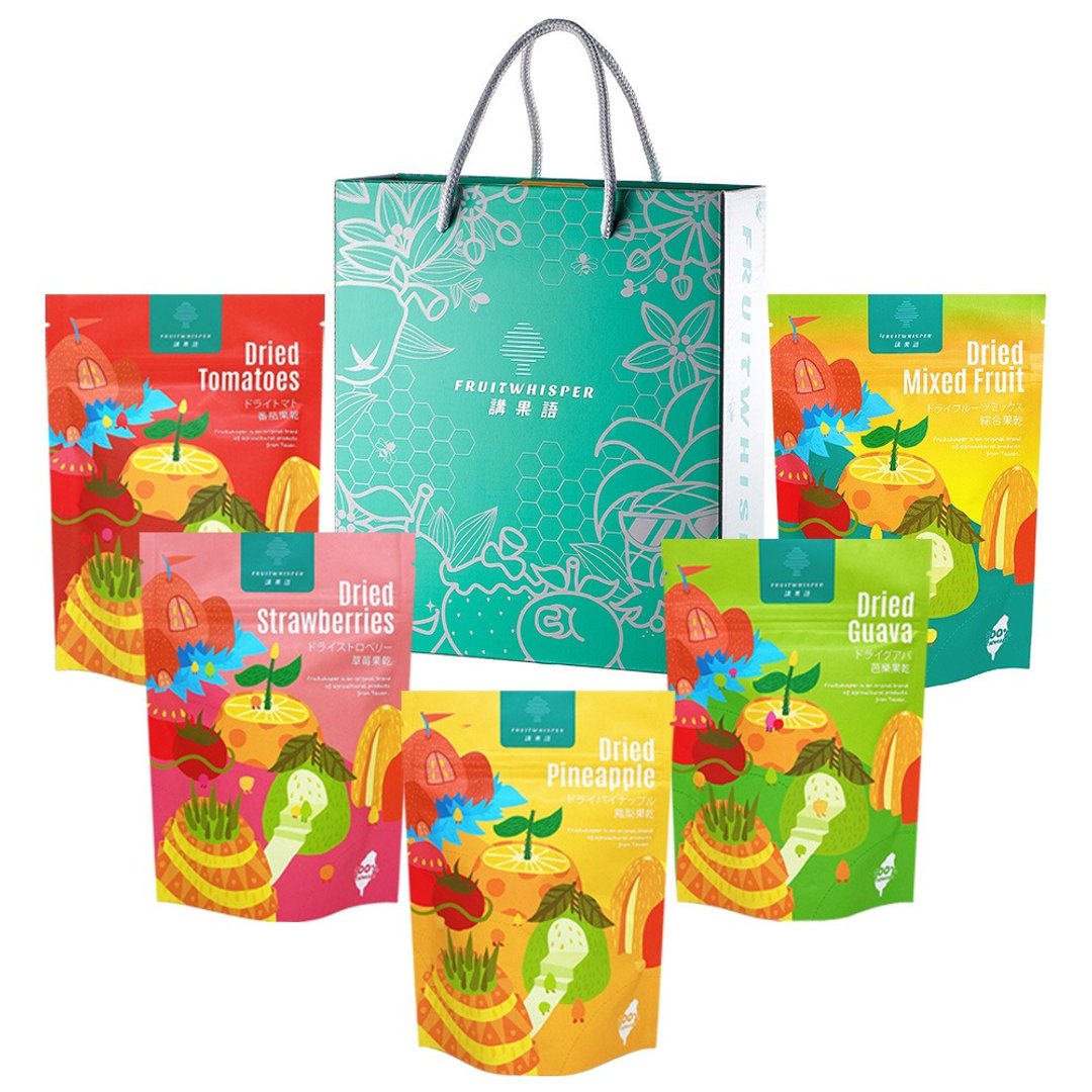 讲果语 - 果干 5 入礼盒 任选【芭乐、凤梨、番茄、草莓、 - 水果干 - 塑料 多色