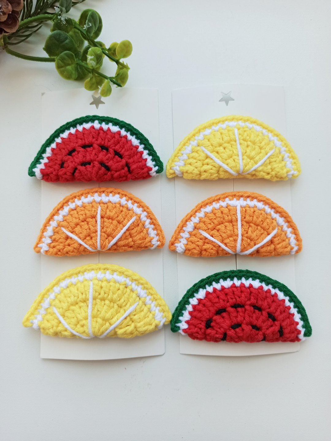 Cute hair clips, hair accessories,crochet hairpin for girl, hair clips lemon - 婴儿饰品 - 棉．麻 