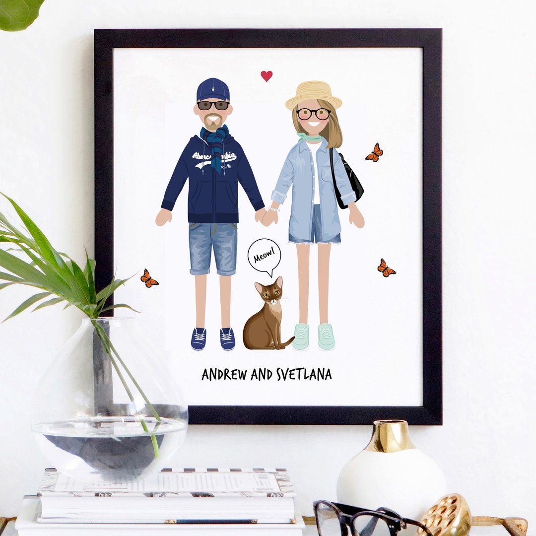 Personalised couple portrait. Cartoon full-body portrait. Printable file only. - 电子手绘真人画像/绘画/插画 - 其他材质 