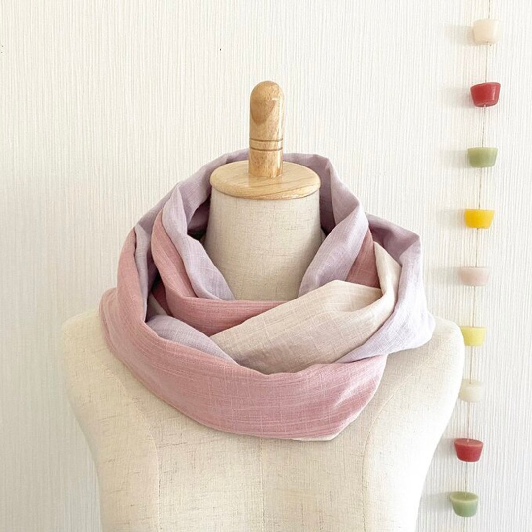 Spring color, cherry blossom color,  soft dreamy snood, 3 color mixed color, - 围巾/披肩 - 棉 多色