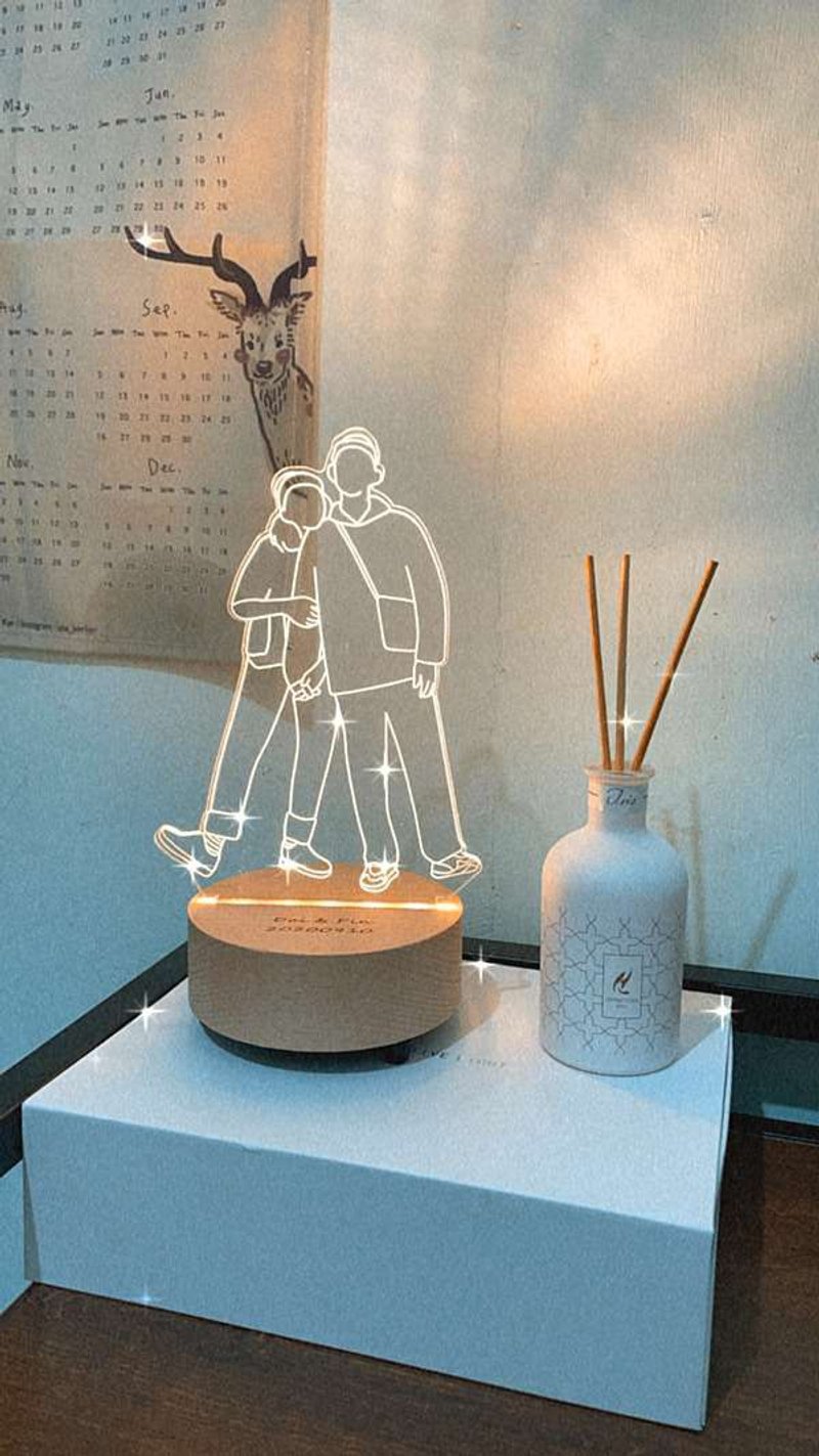 就是喜欢赖着你 定制化情侣纪念夜灯 原木座 线条插画 纪念礼物 - 灯具/灯饰 - 木头 紫色