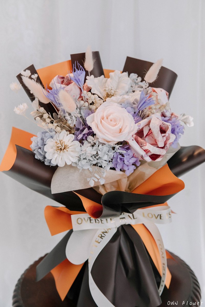 爱马仕花束/钱花束/有钱花花束/钞票花束/生日花束/生日礼物/礼物 - 干燥花/捧花 - 植物．花 橘色