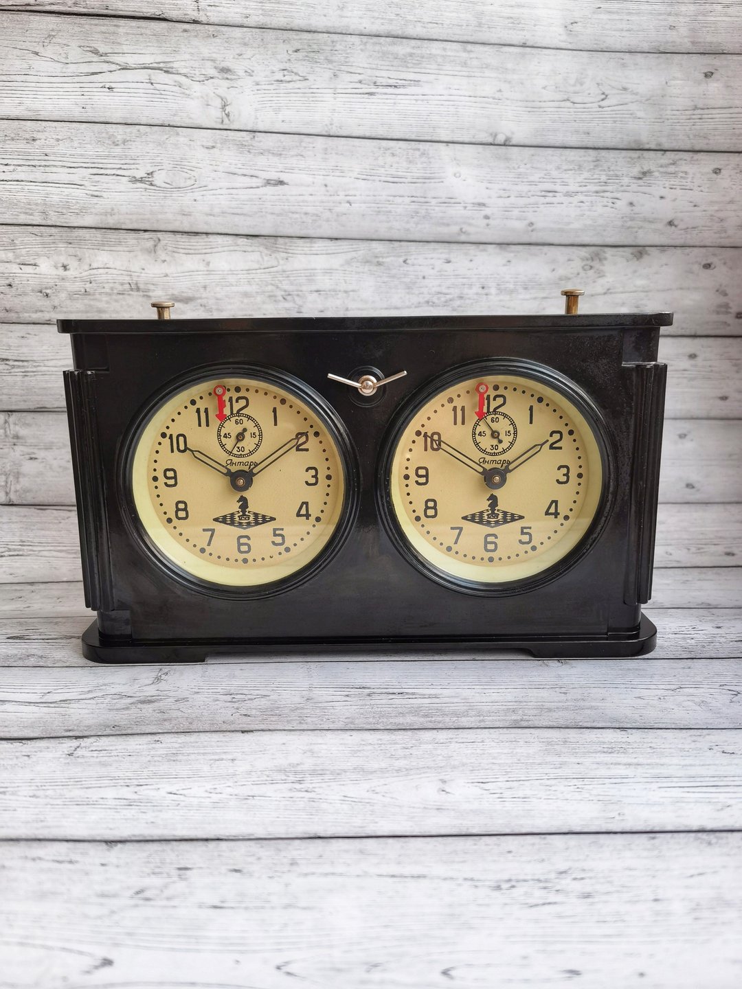 Chess Clock Jantar Amber OChZ Vintage 60s USSR Soviet Tournament Black Bakelite - 时钟/闹钟 - 其他材质 黑色