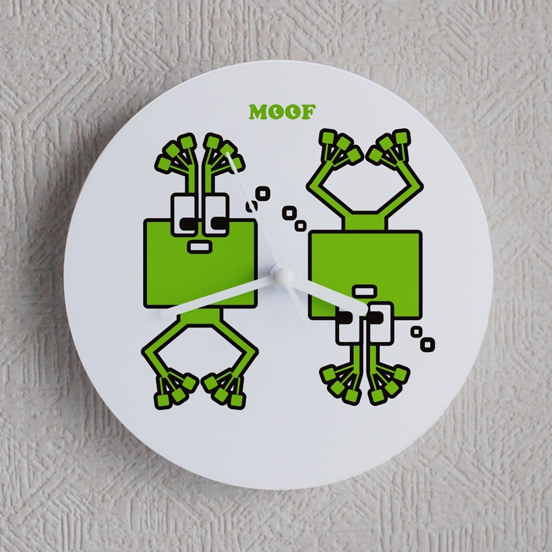 MOOF Wall Clock Frog Frog Clock Illustration Wall Clock Humorous Simple Design - 时钟/闹钟 - 塑料 绿色