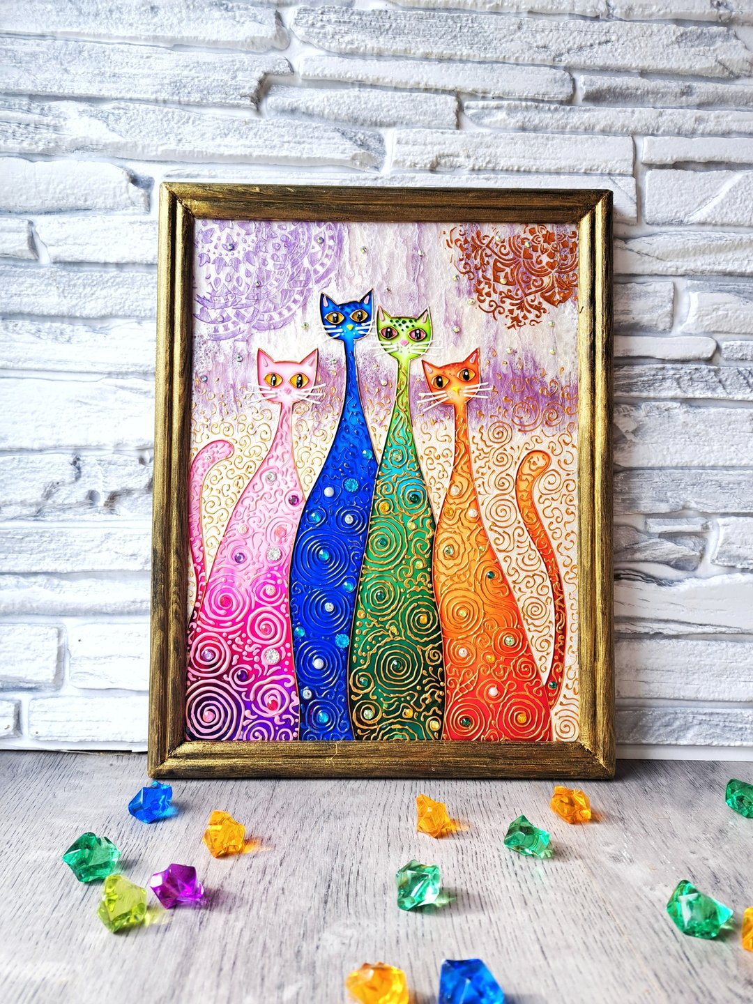 彩虹猫原画在玻璃家庭四个家庭装饰结婚礼物 - 墙贴/壁贴 - 玻璃 多色