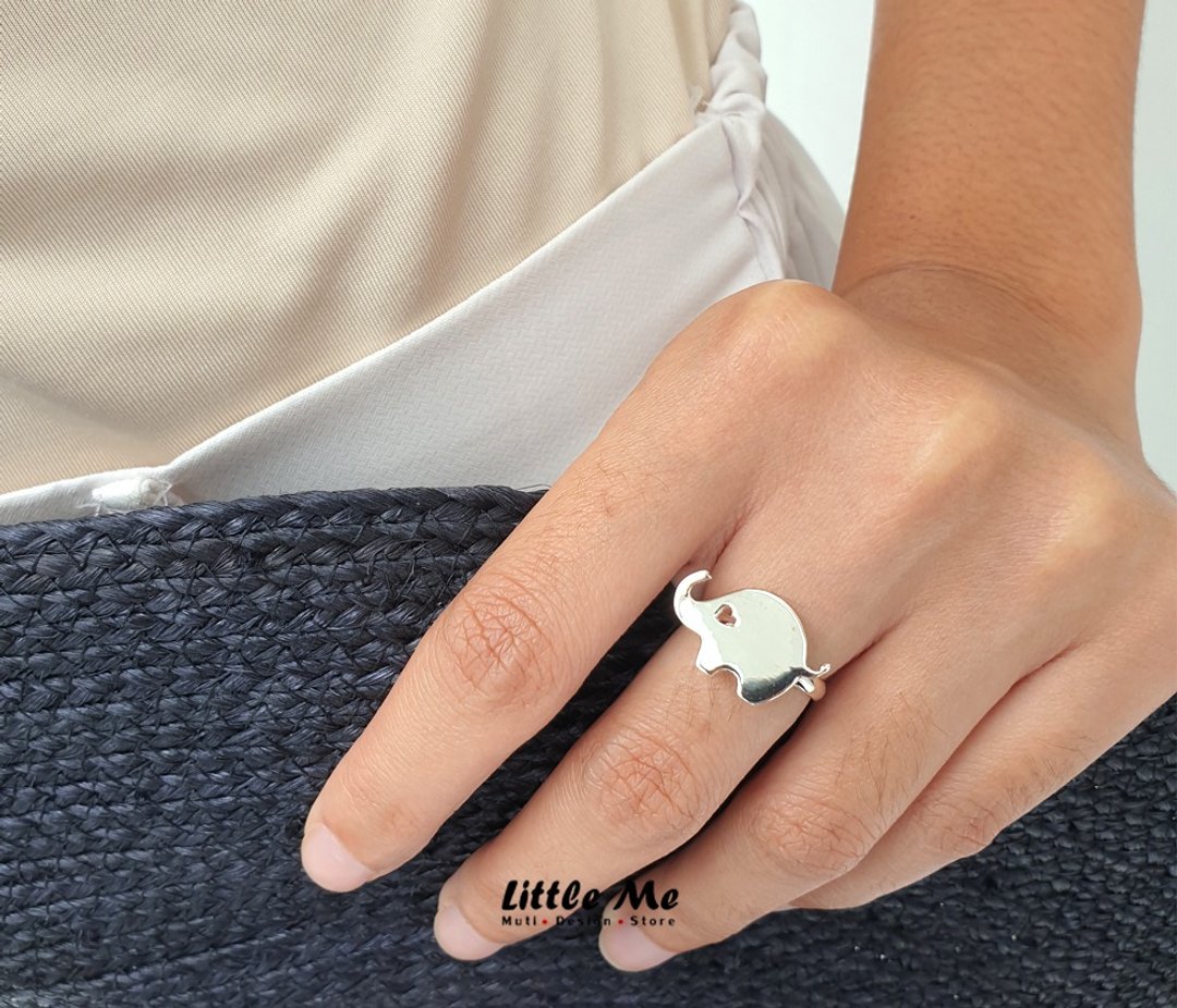 Handmade Little Elephant Ring - Silver plated on brass - 戒指 - 其他金属 银色