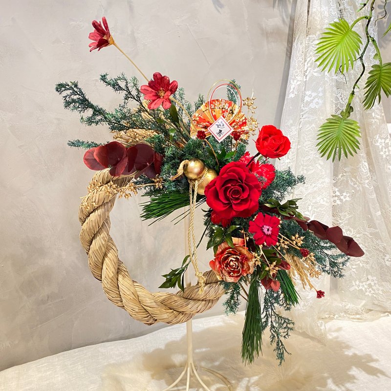 日式 祈福 斜挂式注连绳 招财红 - 干燥花/捧花 - 植物．花 红色