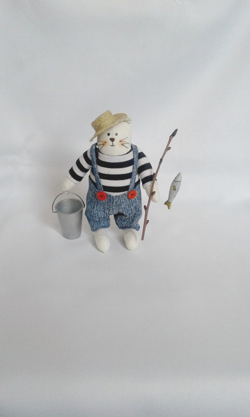 Art doll Cat Fisherman cloth toys collection toys - 玩具/玩偶 - 棉．麻 
