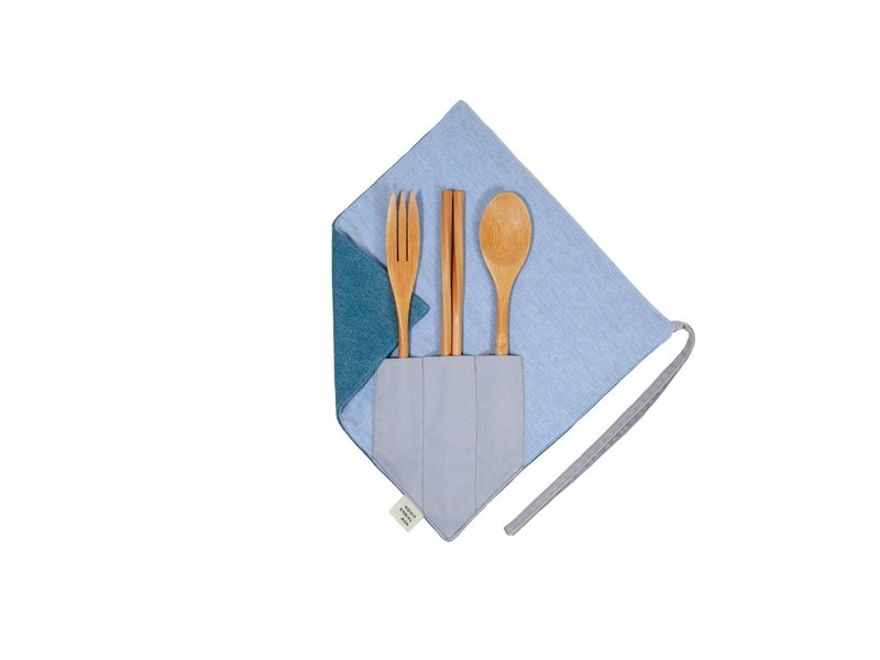【一角筷套组】 - 浅丹宁 - 餐刀/叉/匙组合 - 棉．麻 蓝色