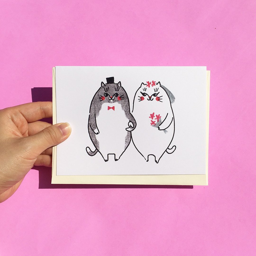Greeting Card - Cat Wedding Card - 卡片/明信片 - 纸 