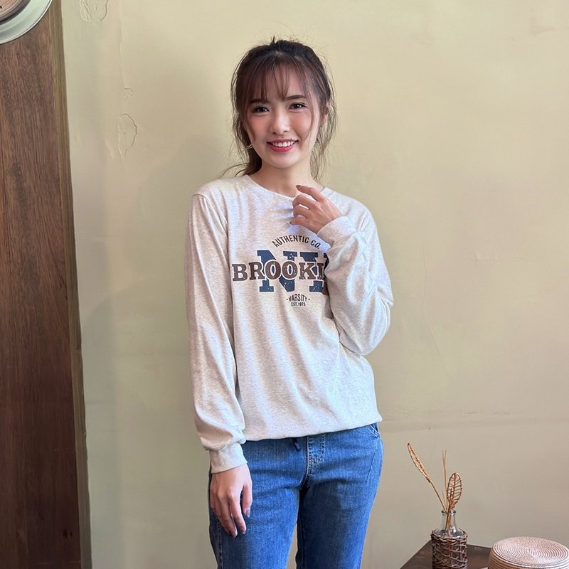 Hana Mokuba 圆领印花休闲长袖上衣 - 女装上衣 - 其他材质 
