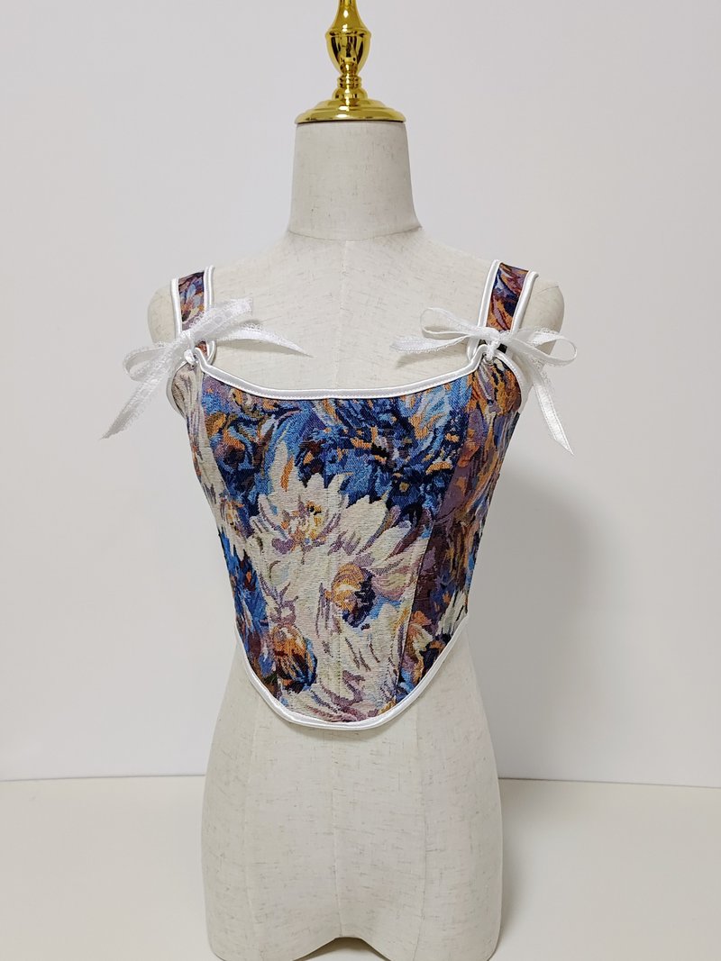 油画紧身胸衣 | 浪漫的绑带胸衣 | 文艺复兴紧身鱼骨胸衣上衣 - 女装上衣 - 聚酯纤维 