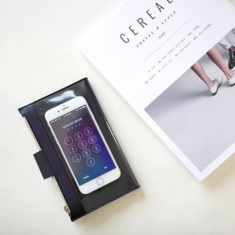 Funnymade-双拉链手机触控3C收纳包-墨蓝,FNM34195 - 皮夹/钱包 - 真皮 蓝色