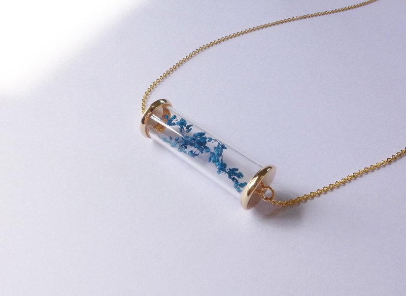 镀金玻璃试管项链【海洋色的花】- 收藏季节系列 礼物 玻璃 手工 特别 情人节 干花 蓝色 夏天 - 项链 - 玻璃 蓝色