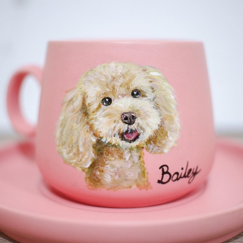 定制化礼物/手绘动物陶瓷咖啡杯碟套装 - 其他杯子 - 陶 多色