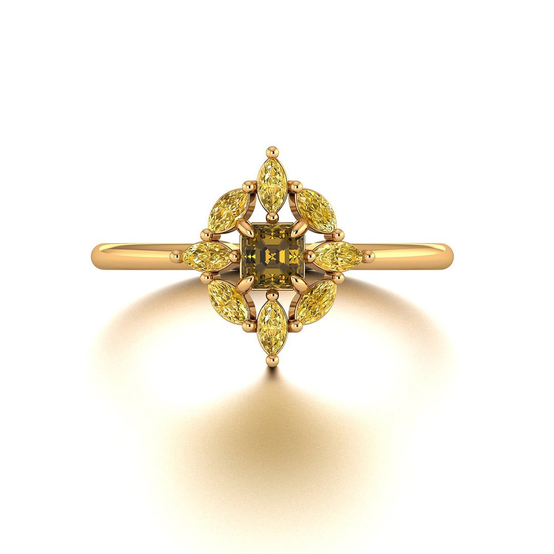 【PurpleMay Jewellery】18K金奢华复古款黄钻戒指 - R060 - 戒指 - 钻石 橘色