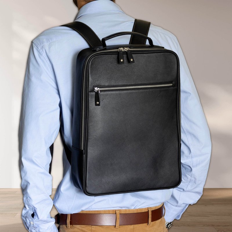 皮革背包 - 后背包/双肩包 - 真皮 黑色