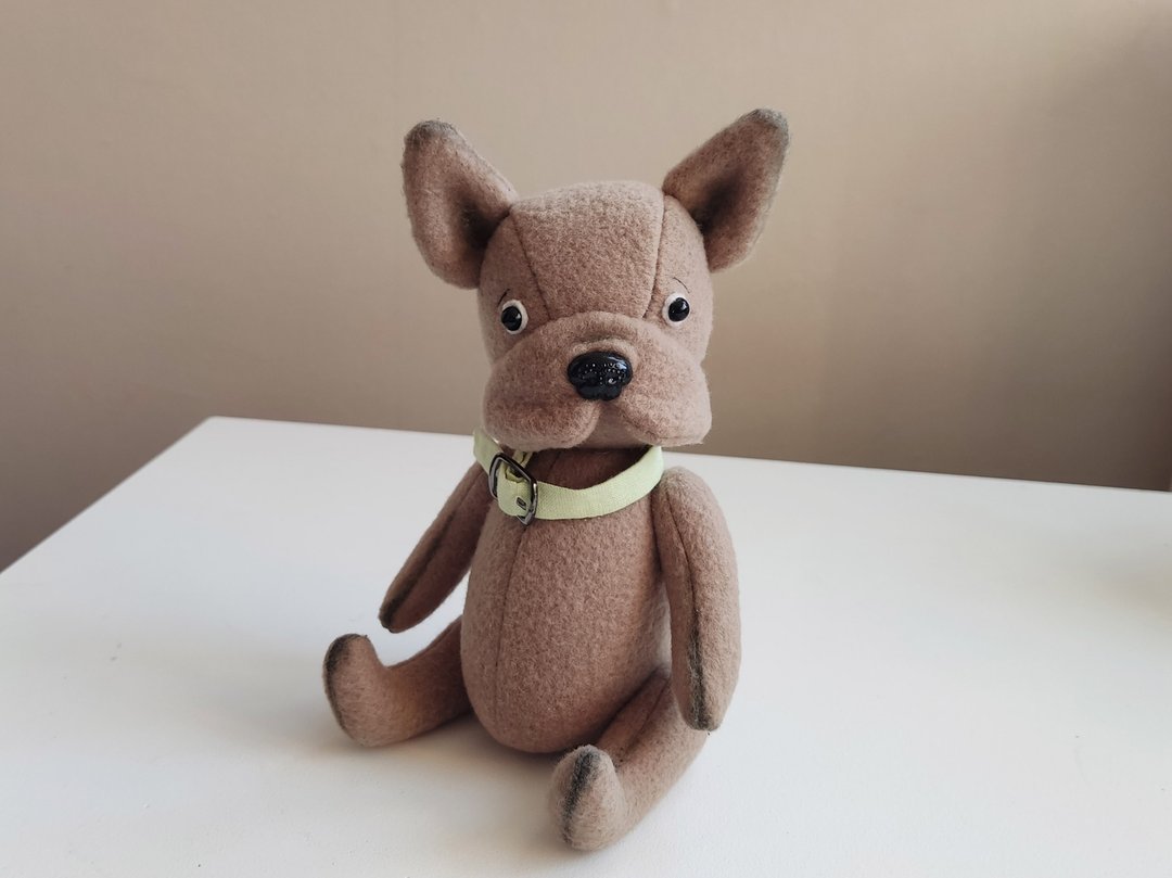 法國鬥牛犬 玩具狗 Beige French Bulldog, Toy Stuffed puppy, Artist toy, Plush dog - 玩偶/公仔 - 压克力 卡其色