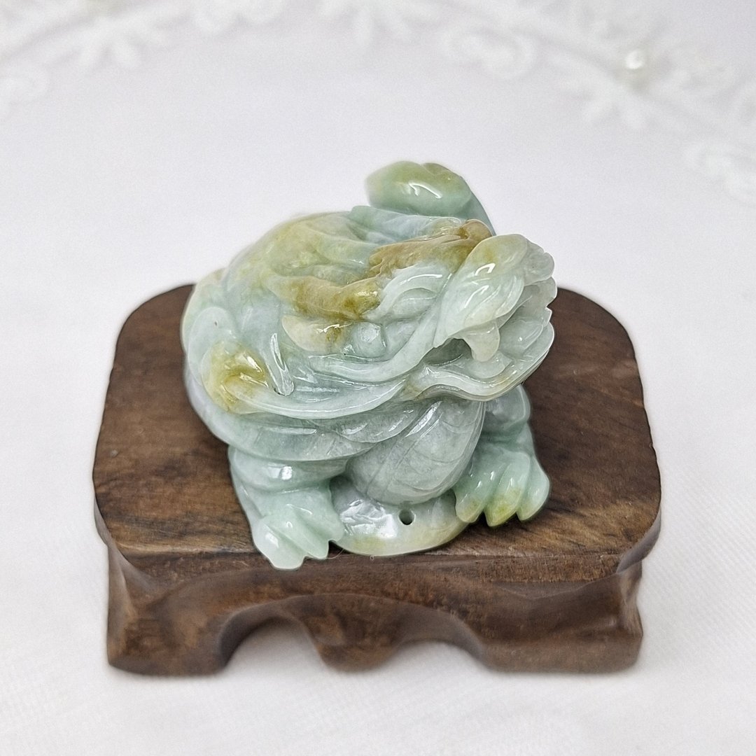 温润黄三彩手工雕刻龙龟摆件 | 天然缅甸玉A货翡翠 - 摆饰 - 玉石 