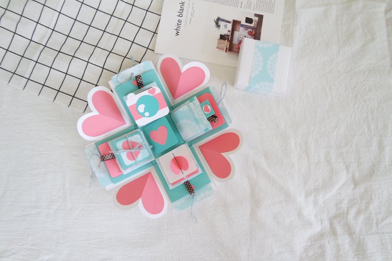 礼物盒卡片－经典Tiffany款－白盒 x 豪华机关版－手工卡片 / 情人节卡片 / 爆炸卡 /爆炸盒子 - 卡片/明信片 - 纸 