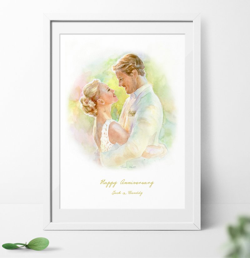 人像客制 似颜绘 客制画像 情侣礼物 人物画像 手绘水彩赠电子档 - 订制画像 - 其他材质 