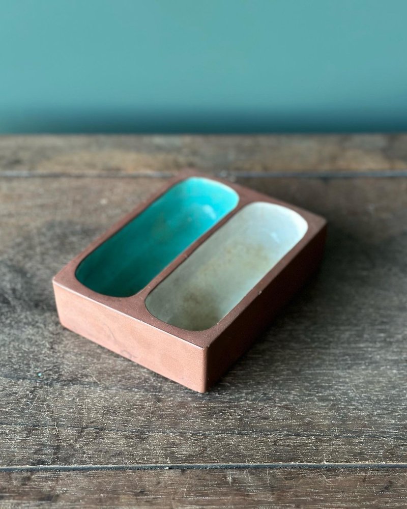 早期 紫砂 内施白釉与绿釉 双格水洗 - 其他 - 陶 