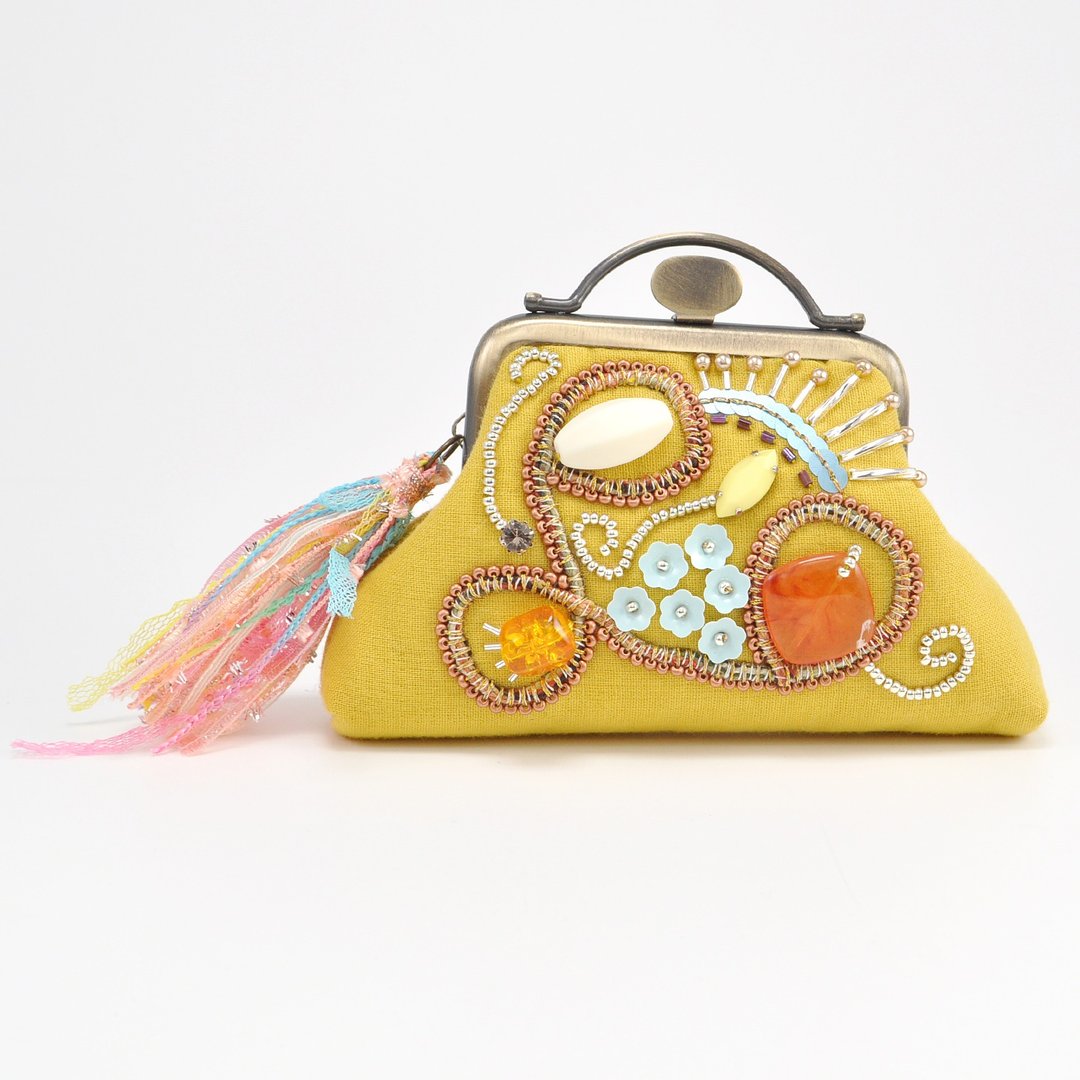 Sparkle and statement purse, yellow purse,embroidered purse, 8 - 零钱包 - 棉 黄色