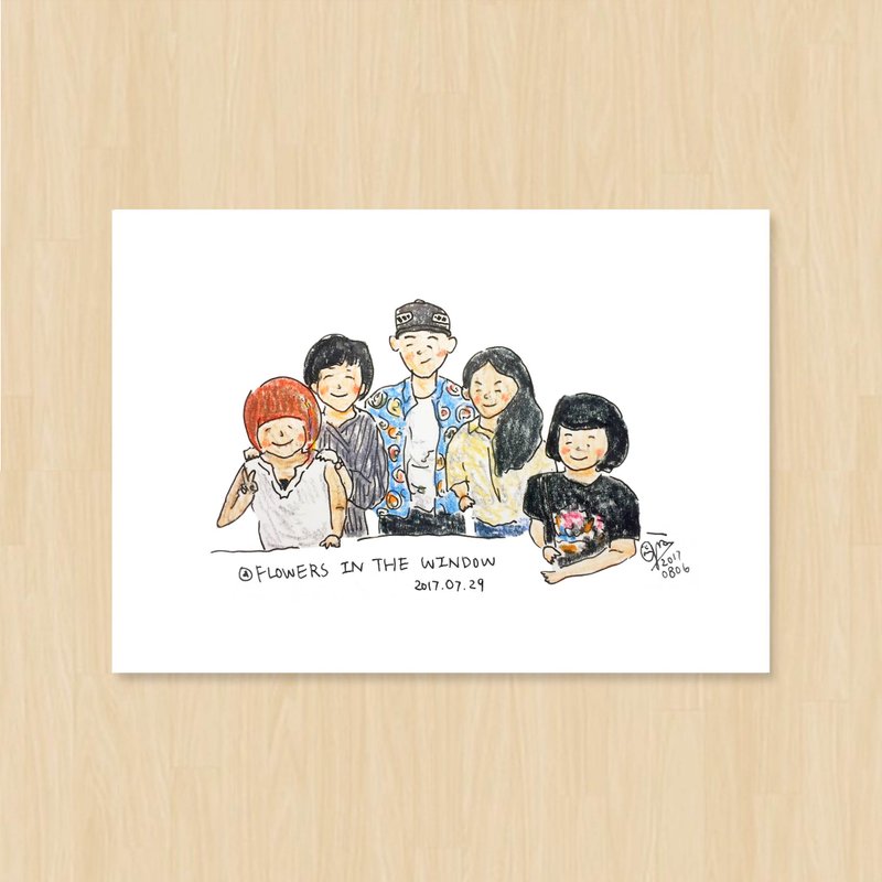 插画人像似颜绘 / 6人 / 明信片 - 喜帖 - 纸 多色