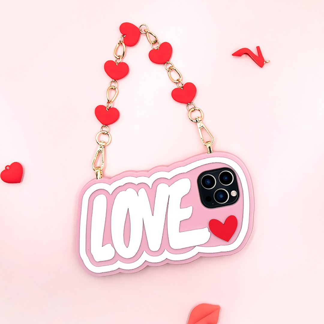 【Candies】iPhone 13 系列 - Candies LOVE 爱心手机壳 粉 - 手机壳/手机套 - 硅胶 粉红色
