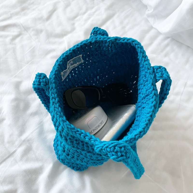 棉质针织托特包 (蓝色) - 手提包/手提袋 - 棉．麻 蓝色