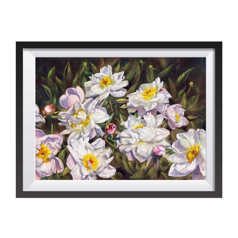Peony poster, hand painted watercolor, museum quality print, wall art decor - 海报/装饰画/版画 - 纸 多色