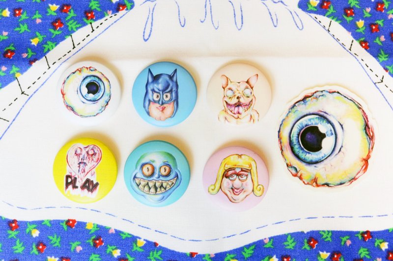 ♕ 国王 kingjun 不分美丑 限量 6款+眼球贴纸x1 手绘胸章 别针 勋章 - 徽章/别针 - 塑料 多色