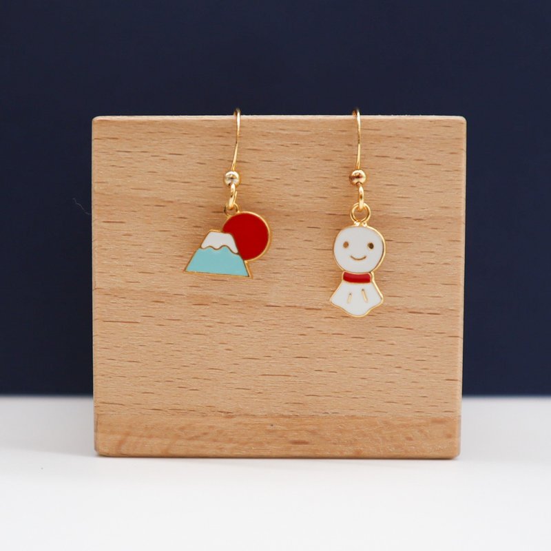 富士山 晴天娃娃的祈祷 富士山日出 fuji 夹式耳环 生日礼物 - 耳环/耳夹 - 珐琅 红色