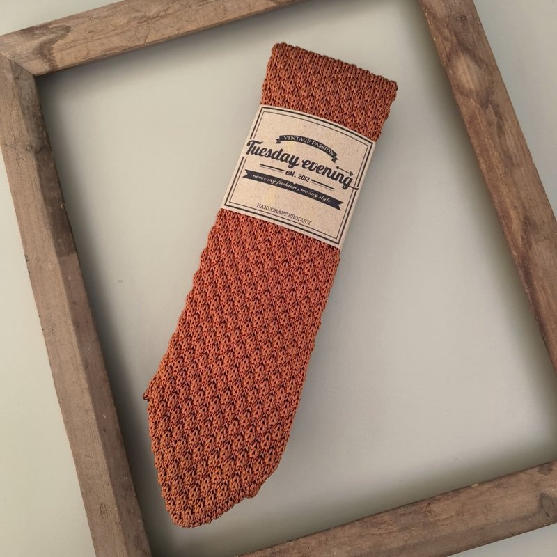 针织领带 烟熏橘 (ฺDusty Orange Knitted Tie) - 领带/领带夹 - 聚酯纤维 橘色