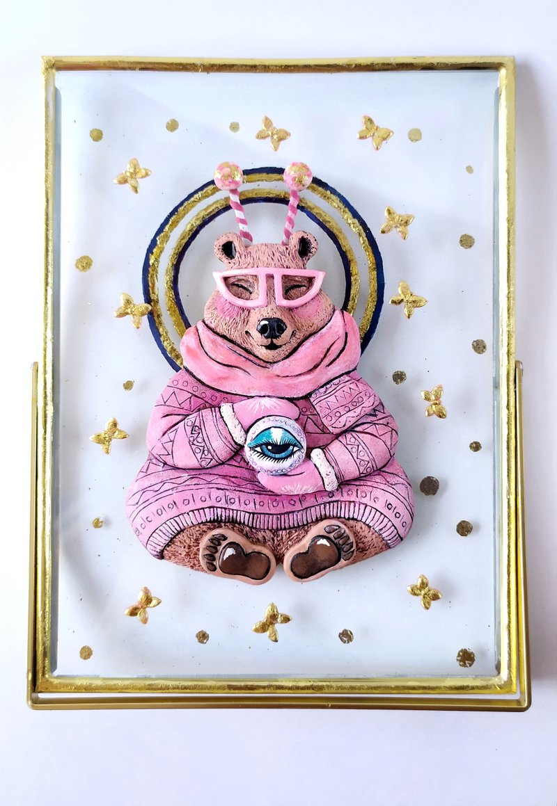 Exclusve Handmade Painting Positive Transformation Of The Space Bear - 墙贴/壁贴 - 其他材质 金色