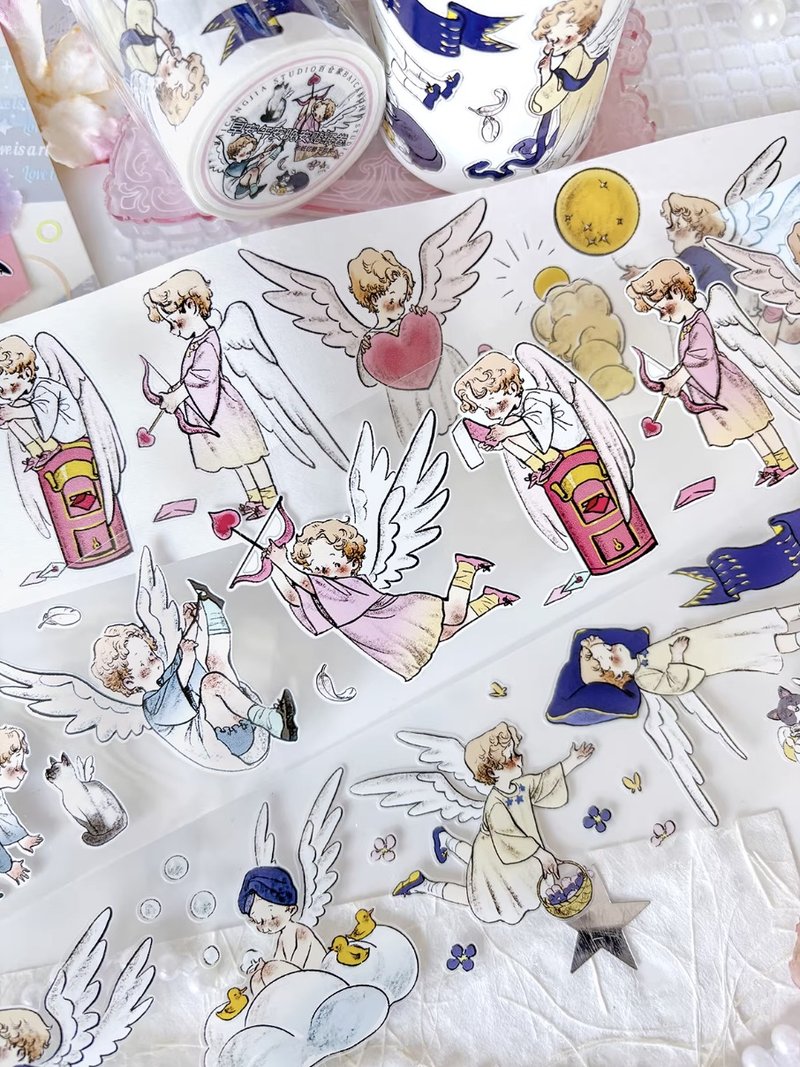 早安午安晚安 ちいさな天使の いちにち PET 和紙膠帶 (kiss-cut) - 纸胶带 - 其他材质 多色