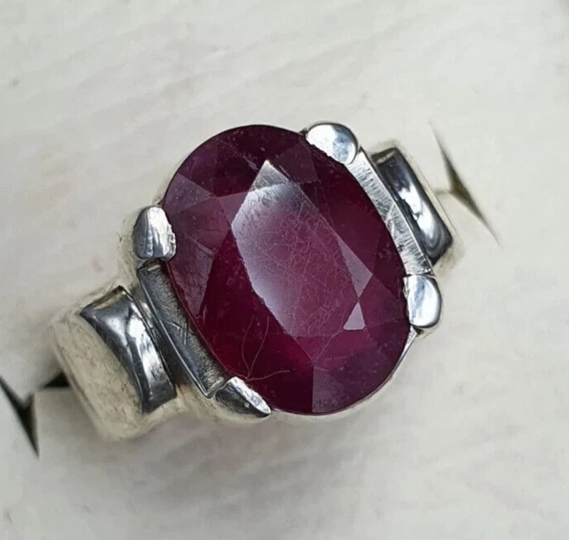 男士红宝石戒指 925 纯银 天然红宝石戒指 男士真红宝石戒指 - 戒指 - 宝石 红色