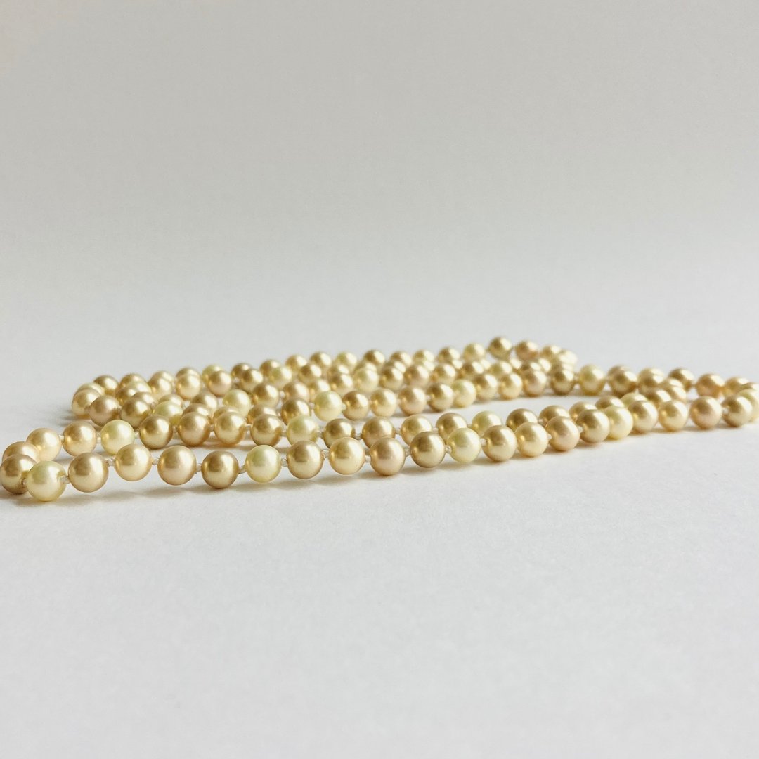 玻璃珍珠混色全结长项链 / 无接头加工 / 6mm 约90cm / 金色混色 / made in japan - 项链 - 玻璃 金色