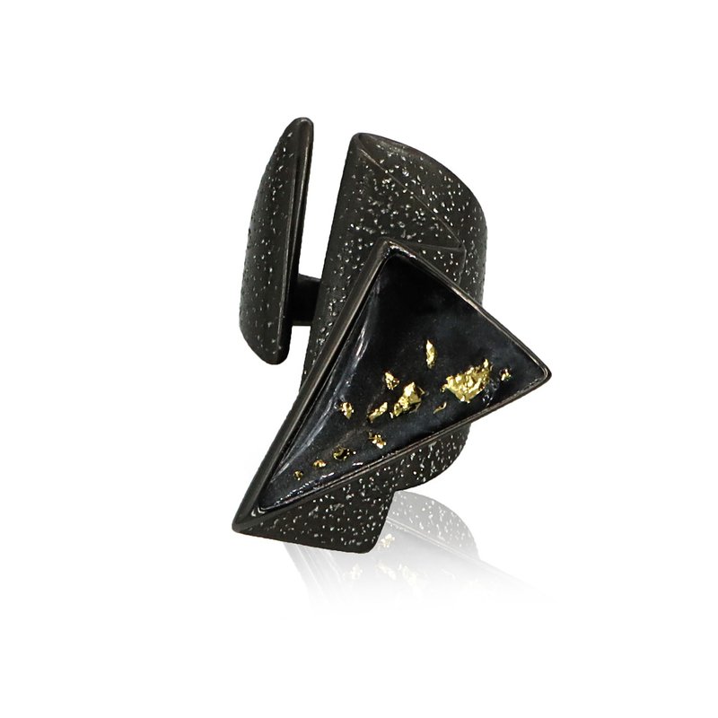 MUSE 黑色 得奖作品 925银镀18K金戒指 - 戒指 - 纯银 黑色