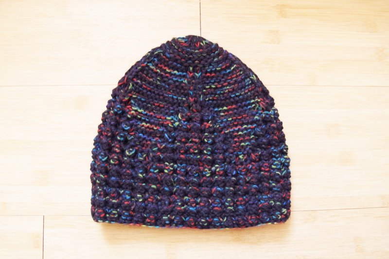 Lan 毛线帽子(灰蓝底橘花纱) - 帽子 - 聚酯纤维 蓝色