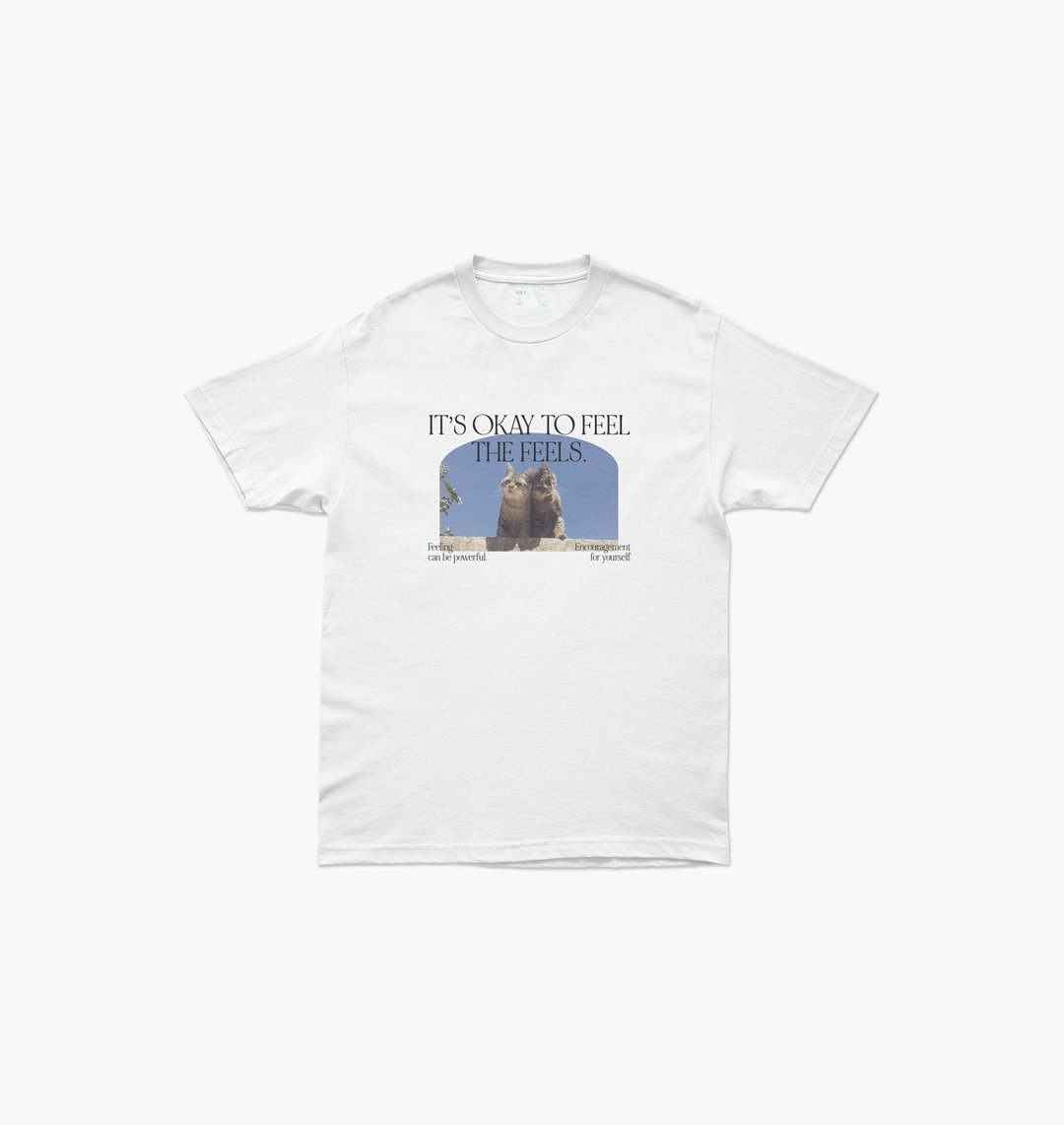 上衣 HAY : It Okay To Feel T-Shirt - White / Oatmeal (unisex) - 女装 T 恤 - 棉 
