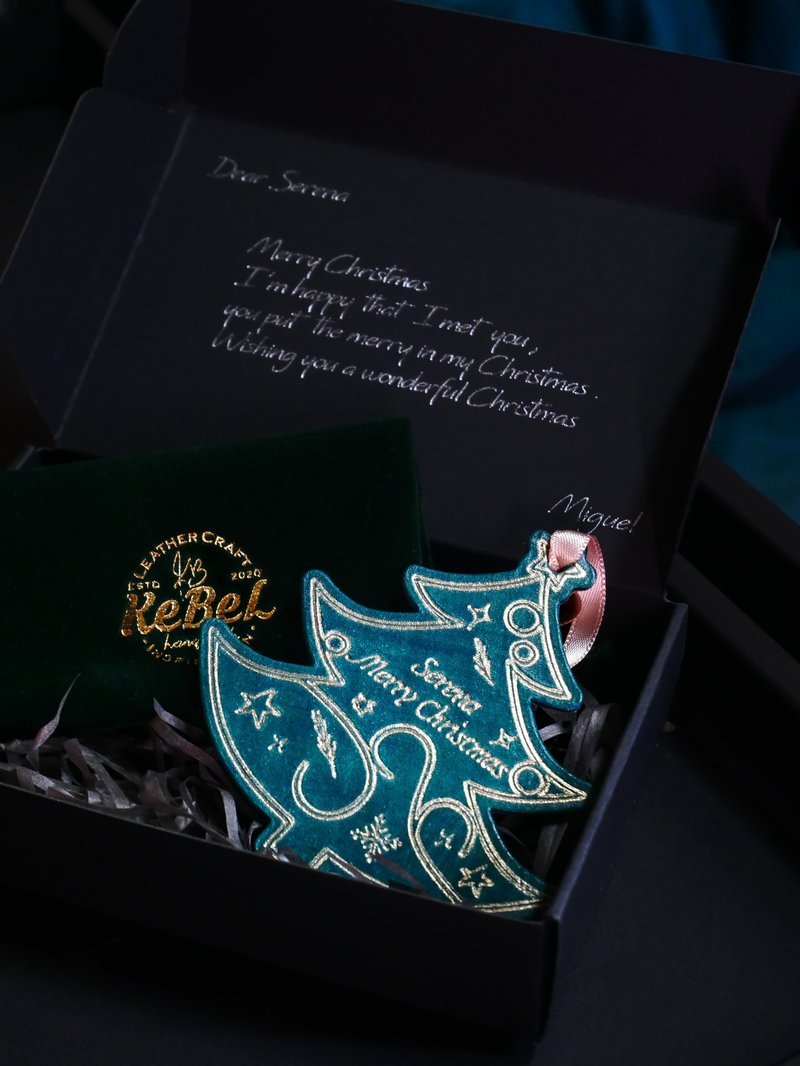 【圣诞礼盒】皮革圣诞卡 烫金刻名 | 定制化礼物 - 卡片/明信片 - 真皮 蓝色