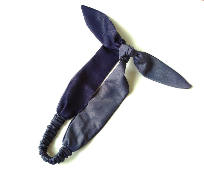 太空牛仔 -银河特调蓝山拿铁 - 千晨 绑带式 丹宁 松紧 发带 - 发饰 - 棉．麻 蓝色