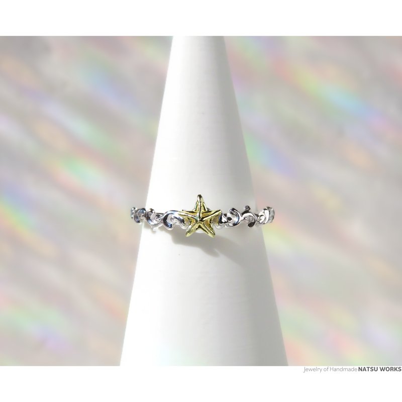 金色星辰戒指 / Gold Star and Botanical Silver Ring - 戒指 - 宝石 金色