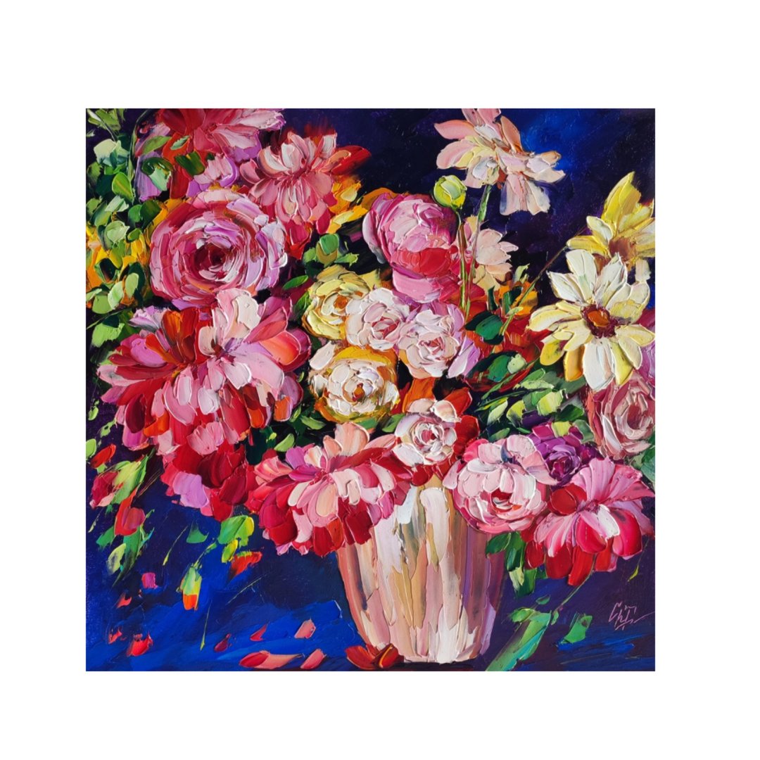 Colorful flowers painting Floral original,Peony oil artwork Still life wall art - 海报/装饰画/版画 - 其他材质 多色
