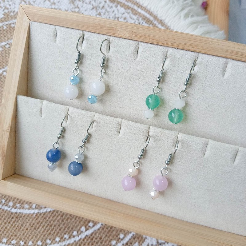 耳勾 / 耳夹 / 天然石 日常基本款 / 不对称耳环 - 耳环/耳夹 - 宝石 白色