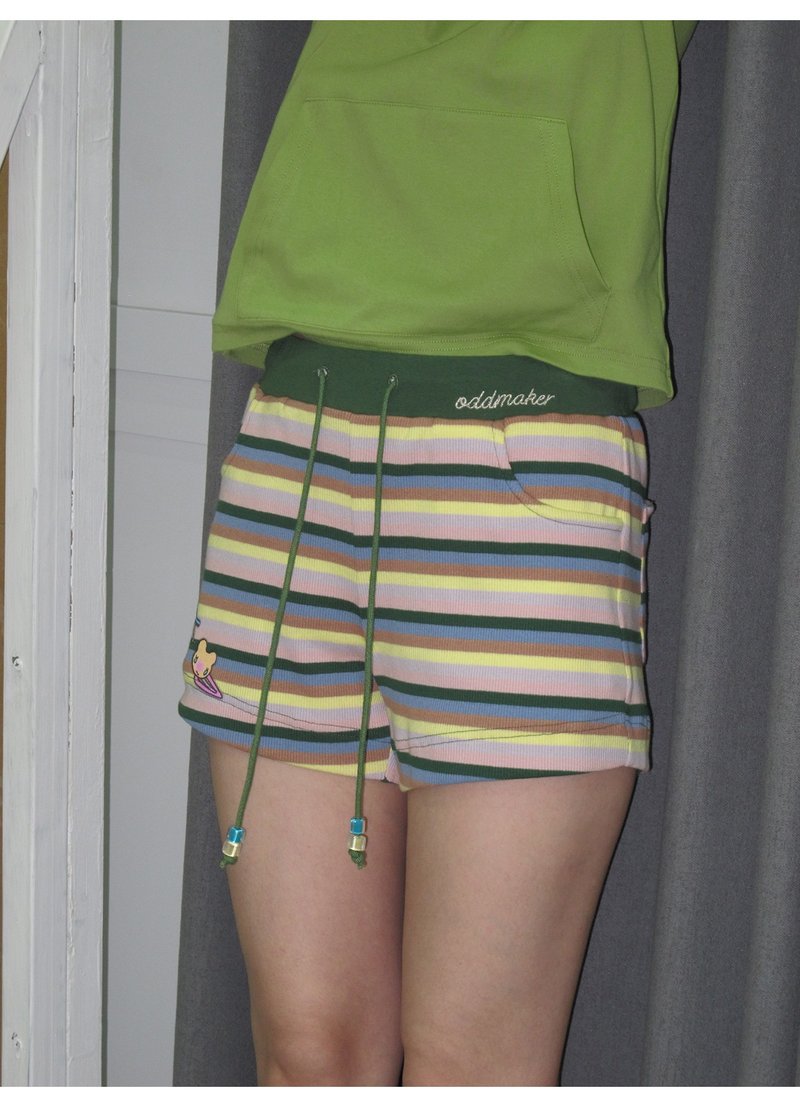 odd maker*鸟鸟一条纹休闲百搭短裤女夏季低腰显瘦百搭裤 - 女装短裤 - 棉．麻 
