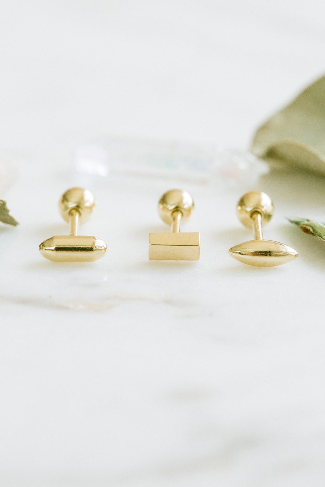 14K 金软骨螺旋耳垂海螺珠耳环杠铃穿孔首饰 - 耳环/耳夹 - 贵金属 黄色